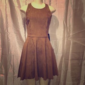 NWT Express Brown Suede Skater Dress Size XS
